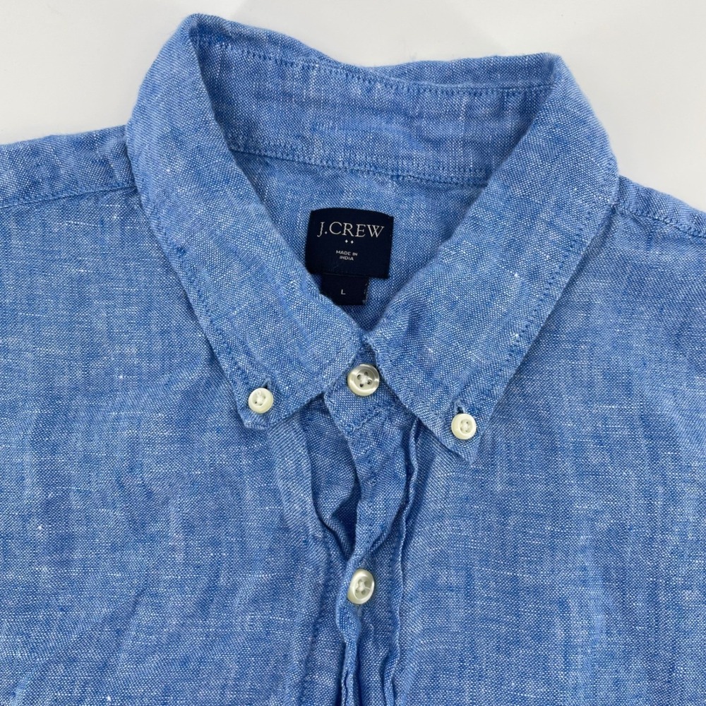 J.Crew Men's Size Large Blue 100% Linen Short Sleeve Button Down Shirt